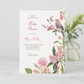 Blumenvogel Art Babydusche Einladung (Stehend Vorderseite)