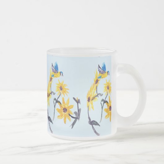 Blumenvogel Art, Blauer Tit Sonnenblumen Mattglastasse (Rechts)