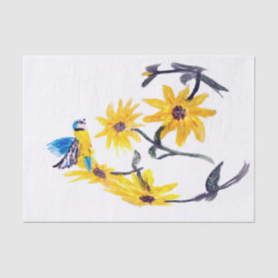 Blumenvogel Art, Blauer Tit Sonnenblumen Seidenpapier