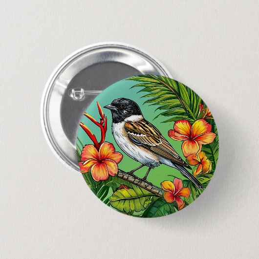 Blumenvogel Button (Vorne & Hinten)