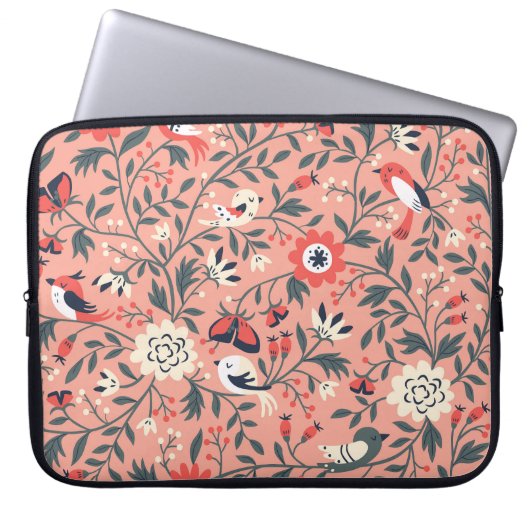 Blumenvögel Handgezogene Vintag Laptopschutzhülle (Vorderseite)