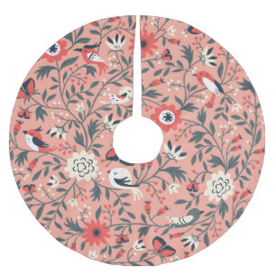 Blumenvögel Handgezogene Vintag Polyester Weihnachtsbaumdecke