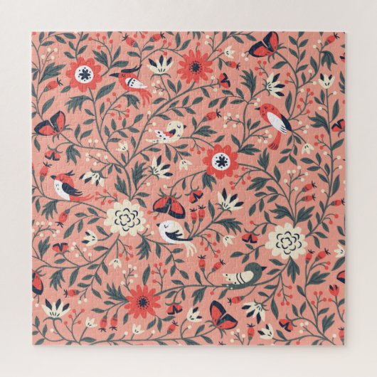 Blumenvögel Handgezogene Vintag Puzzle (Vertikal)