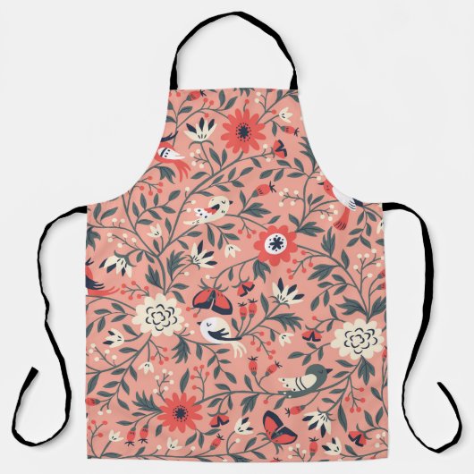 Blumenvögel Handgezogene Vintag Schürze (Vorderseite)