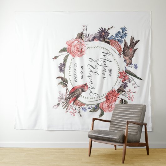 Blumenvogel-Hochzeits-Hintergrund-Empfangs-Dekor Wandteppich (Beispiel (Horizontal))