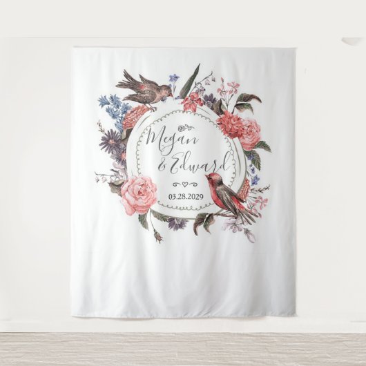 Blumenvogel-Hochzeits-Hintergrund-Empfangs-Dekor Wandteppich (Vorderseite)