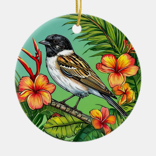 Blumenvogel Keramik Ornament (Vorne)