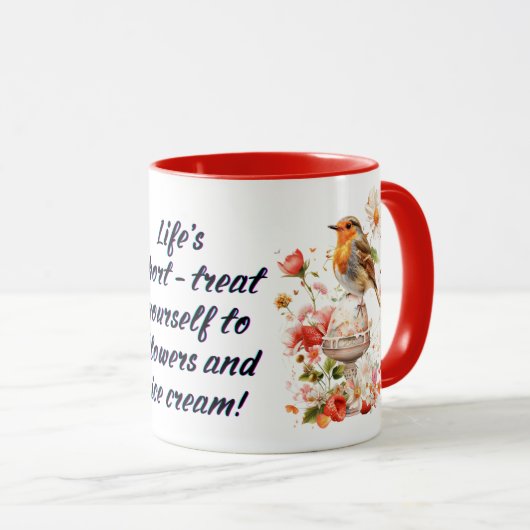 Blumenvogel mit Eiscreme-Tasse Tasse (VorderseiteRechts)