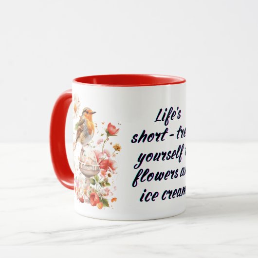 Blumenvogel mit Eiscreme-Tasse Tasse (Vorderseite Links)