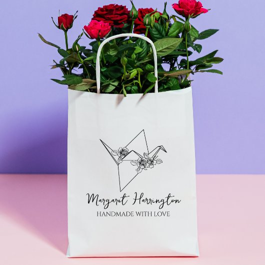 Blumenvogel Origami, handgefertigt mit Liebe Gummistempel