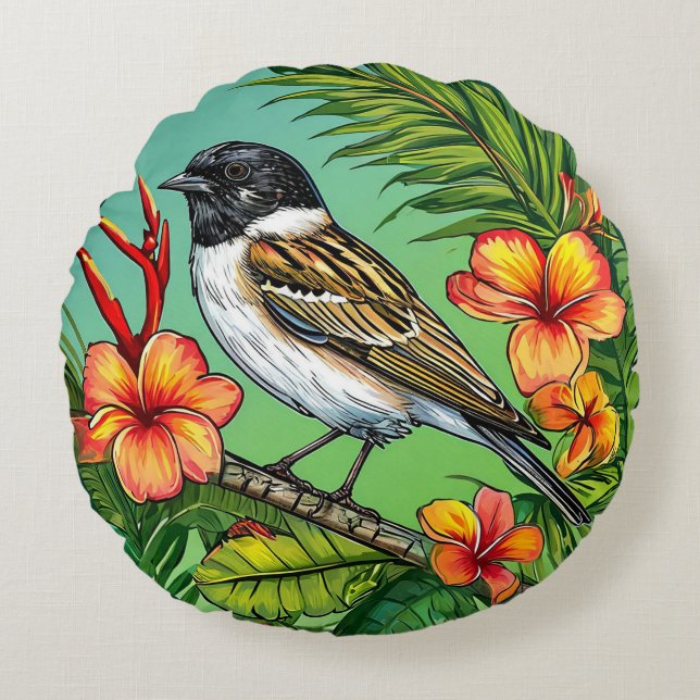 Blumenvogel Rundes Kissen (Vorderseite)