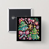 Blumenvogel Xmas Tree Bow Coquette Pink Blau Button (Vorne & Hinten)