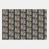 Blumenvogel Xmas Tree Bow Coquette Pink Blau Geschenkpapier Set (Vorderseite)