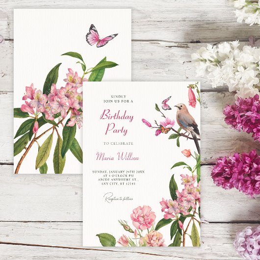 Blumenvogelkunst Geburtstag Einladung