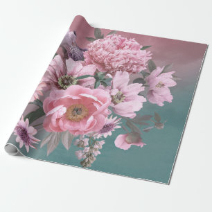 Blumenvorlage. Schöne Blume, Torfbäume und Iris Geschenkpapier