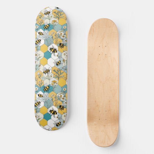 Blumenwabenkraupen mit gelben und Aquamarinen Bien Skateboard (Vorderseite)