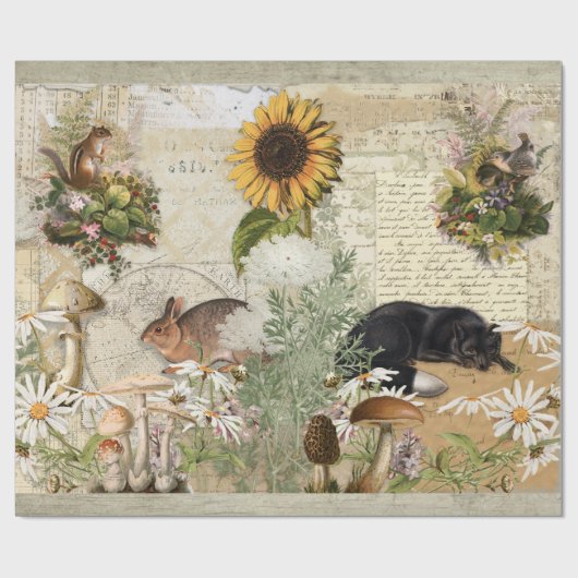 Blumenwald Fox Pilze Ephemere Decoupage Geschenkpapier (Flach)