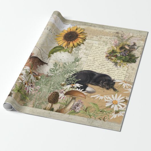 Blumenwald Fox Pilze Ephemere Decoupage Geschenkpapier (Ungerollt)