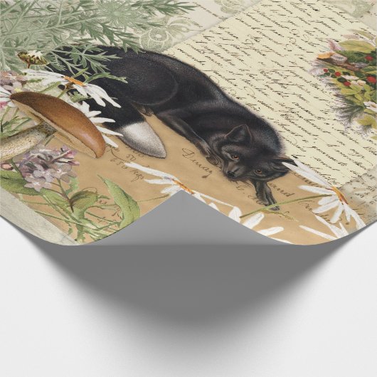 Blumenwald Fox Pilze Ephemere Decoupage Geschenkpapier (Ecke)