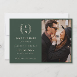 Blumenwald Grüne gestapelte Initialen Monogramm Save The Date