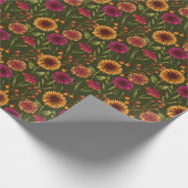 Blumenwald im Herbst auf dunkelgrün Geschenkpapier (Ecke)