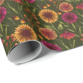 Blumenwald im Herbst auf dunkelgrün Geschenkpapier (Rolleneckpunkt)