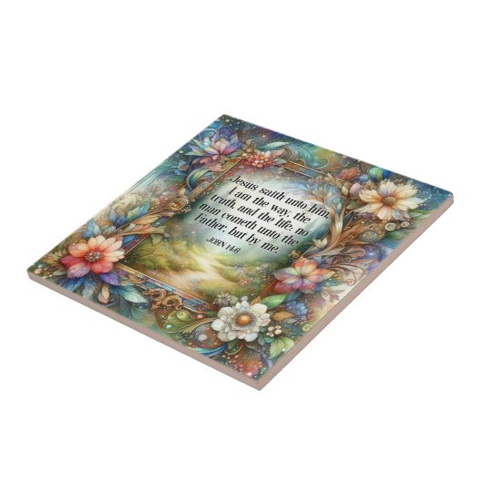 Blumenwald mit Inspiration John 14:6 Verse Fliese (Seite)