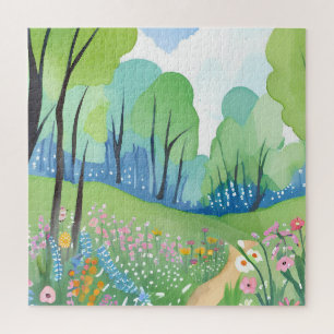 Blumenwald   Natur Aquarell Wildblumen Puzzle