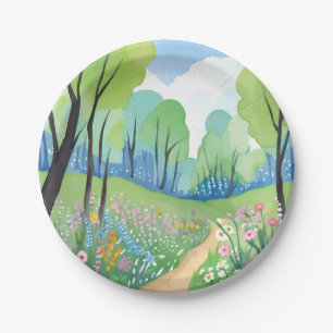 Blumenwald Natur Wasserfarbe Wildblumen Pappteller