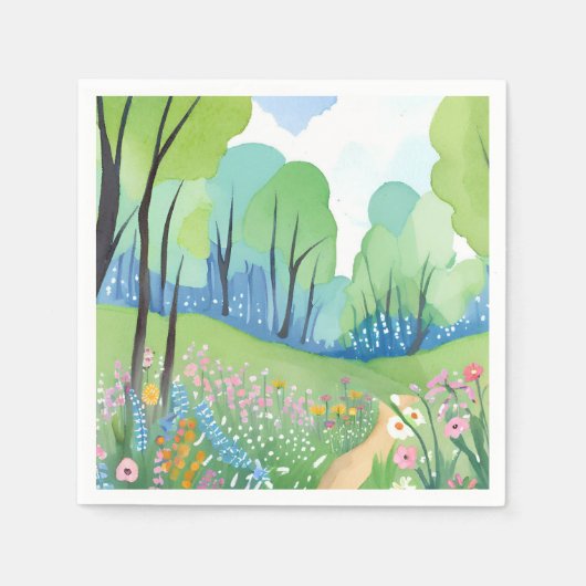 Blumenwald | Natur Wasserfarbe Wildblumen Serviette (Vorderseite)