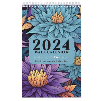 Blumenwallkalender 2024 mit positiven Worten Kalender