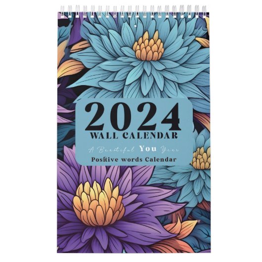 Blumenwallkalender 2024 mit positiven Worten Kalender (Titelbild)