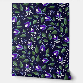 Blumenwallpaper in Navy und lila Tapete
