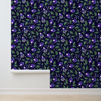 Blumenwallpaper in Navy und lila Tapete
