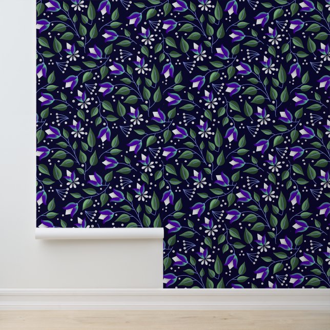Blumenwallpaper in Navy und lila Tapete (Anwendung)