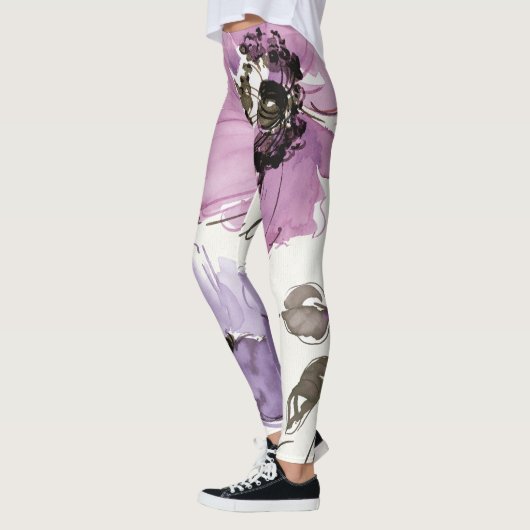 Blumenwaltz-Pflaumewatercolor-Blumen Leggings (Links)