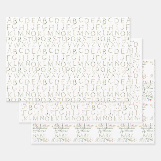 Blumenwasser Alphabet Babydusche Geschenkwrake Geschenkpapier Set (Set)