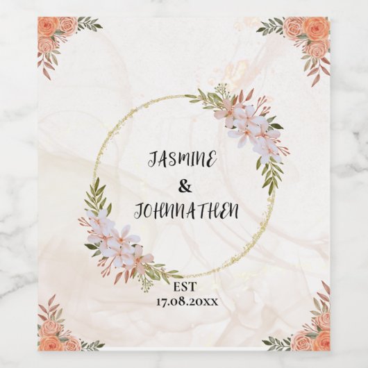 Blumenwasser Blume Hochzeit rot-weiß Weinetikett (Einzelnes Label)