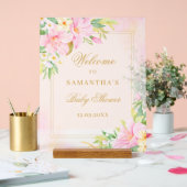 Blumenwasser Blush Pink Babydusche Begrüßung Acrylschild (Hochzeit)