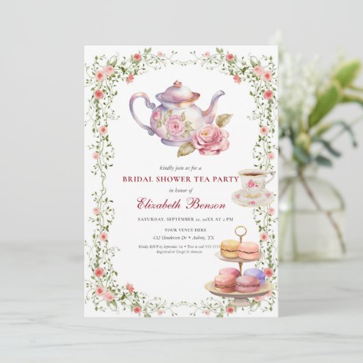 Blumenwasser, Brautparty, Teezeit, Prett Einladung (Stehend Vorderseite)