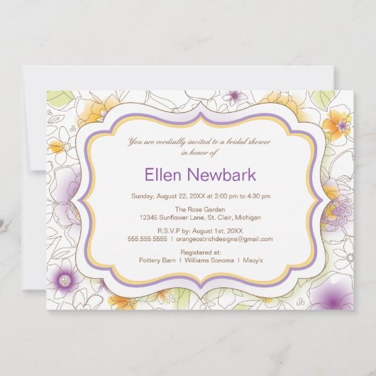 Blumenwasser Bridal Dusche Einladung Lila (Vorderseite)
