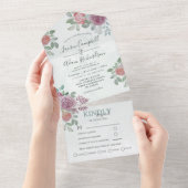 Blumenwasser Burgund & Burnt Orange Wedding All In One Einladung (Abreißen)