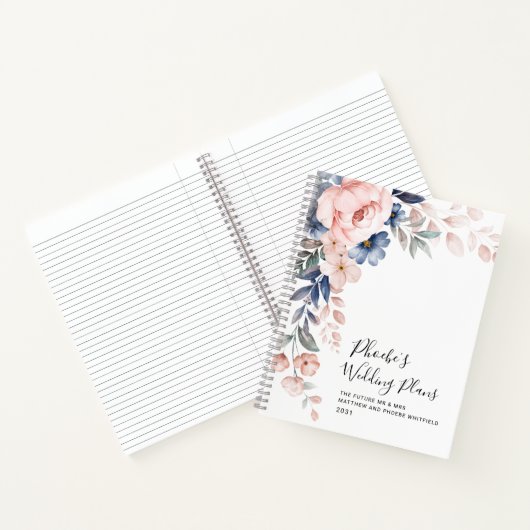 Blumenwasser Farbe Rosa Blauer Hochzeitsplan Notizblock (Innenseite)
