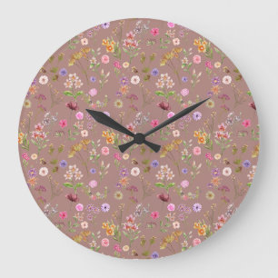 Blumenwasser-Farbmuster - rosa, lila, grün Große Wanduhr