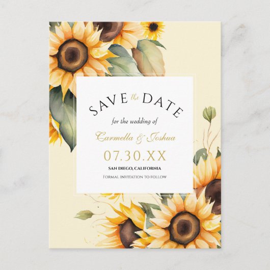 Blumenwasser-Foto Save the Date Sonnenblumen Postkarte (Vorderseite)