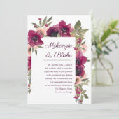 Blumenwasser Hochzeit Einladung Maroon Blush (Stehend Vorderseite)