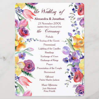 Blumenwasser-Hochzeitsprogramm für Weißfladen Programm