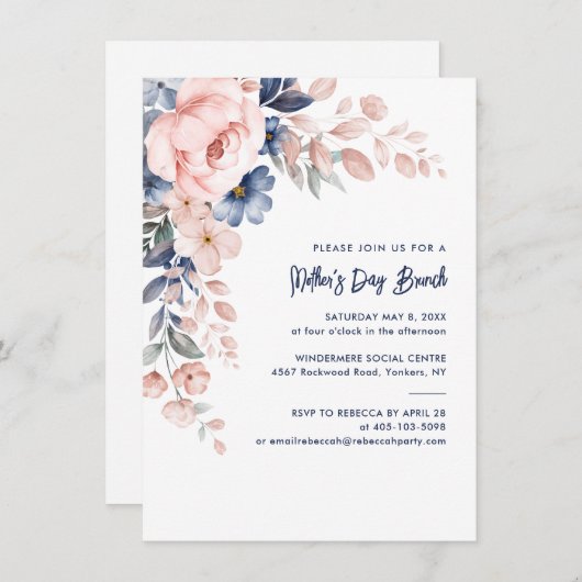 Blumenwasser Muttertag Rosa Brunch Einladung (Vorne/Hinten)