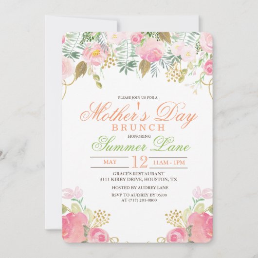 Blumenwasser Muttertagsbrunch Einladung (Vorderseite)