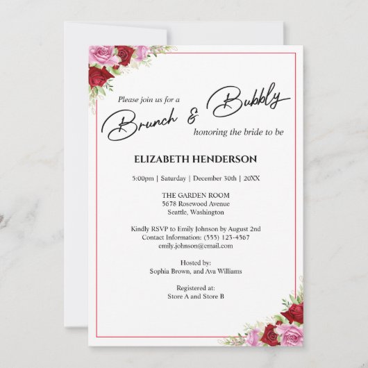 Blumenwasser Rose Brautparty Brunch Einladung (Vorderseite)